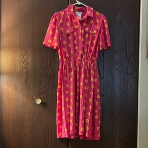 Andrea Gayle petites dark pink, midi dress with  gold swirls. Size 14